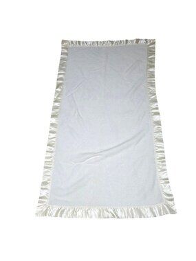 White Satin-Trimmed Fleece Blanket 59"x30" Throw Warm Fall Winter Cream